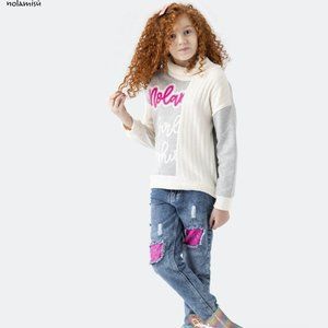 Skinny Stretch Pants Denim Ripped Sequin Patches